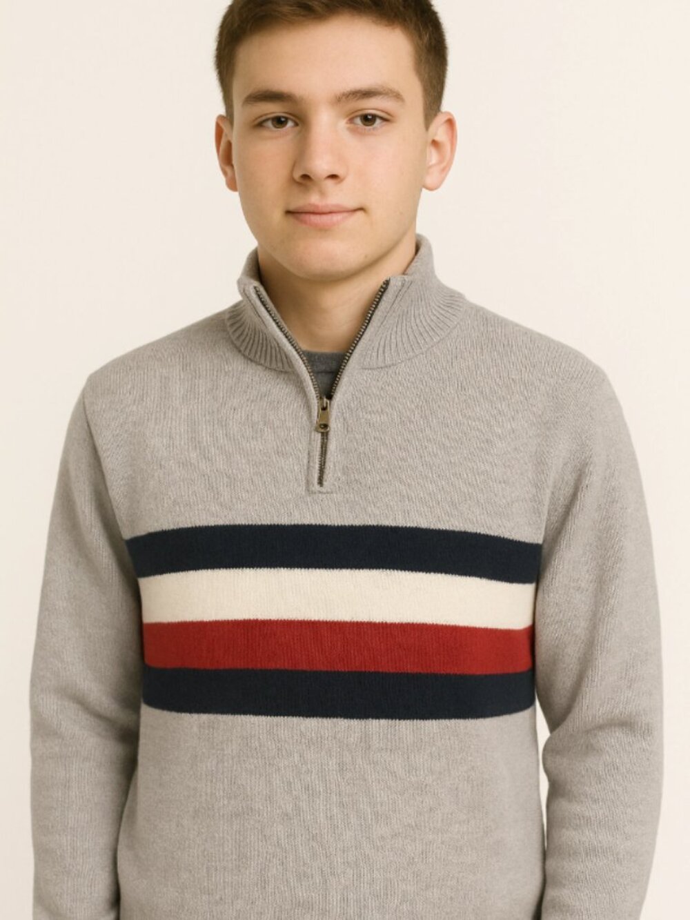 Tommy Hilfiger Quarter Zip Sweater Boys Size 6 Gray Pullover Long Sleeves Cotton
